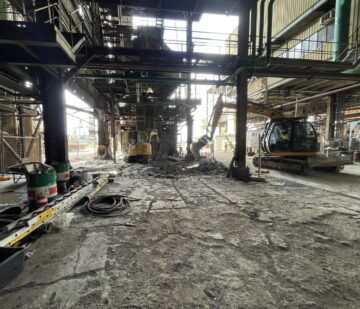 Industrial plant demolition in confined space using CAT and JCB excavators in Queensland
